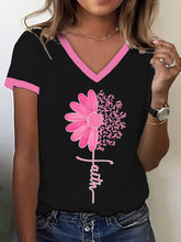 T-shirt de ruban rose de tournesol de foi de conscience de cancer du sein des femmes
